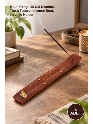 Yenilig 4 Adet Ahşap Kayık Tütsülük – Maun Rengi, 25 cm Uzunluk, Tütsü Tutucu, Incense Boat, Incense Holder