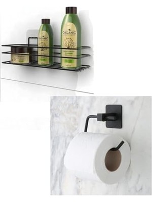 Yapışkanlı Banyo Düzenleyici Seti, Duş Rafı ve Tuvalet Kağıdı Tutucu (2liset)