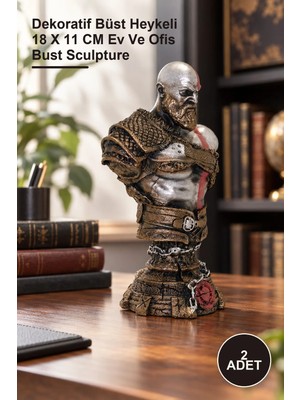 Yenilig 2 Adet Kratos 2 Büst Model 136 – Dekoratif Büst Heykeli 18 x 11 cm Ev ve Ofis Bust Sculpture
