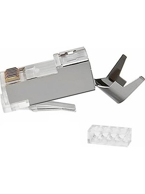 Q-J710M Cat7 Metal RJ45 Konnektör; 10'lu Paket Cat7 Jack + Ayraç, Ethernet Network Lan Kablo Ucu, Metal Gövdeli RJ45 Plug, Cat7 Kablo Sonlandırma Konnektörü