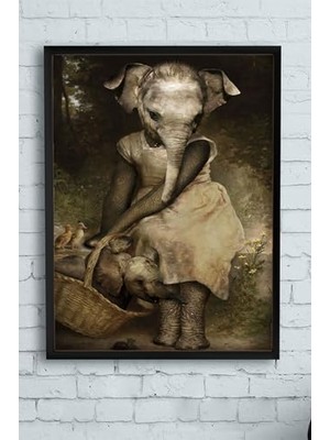 Anne Fil ve Yavrusu Sanatsal Çerçeveli Tablo PSTER11002 (40X50 Cm)