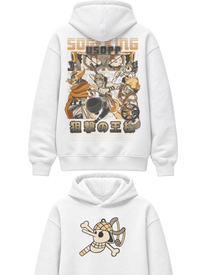 Fuddy Moda Oversize One Piece Sogeking Usopp Sırt Baskılı Kapüşonlu Sweatshirt, Unisex Anime Temalı Hoodie