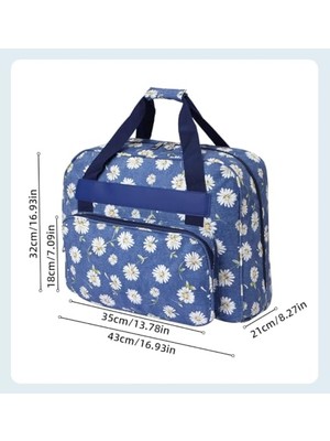 Dayanıklı Dikiş ve Örgü Organizeri, Dikiş Makinesi Taşıma Çantası Mavi Papatya Desenli– Trolley Pocketli