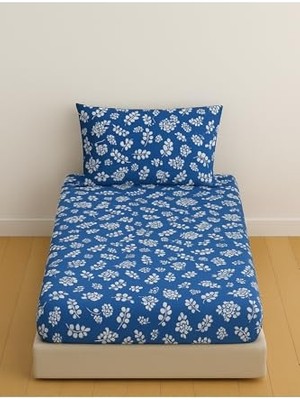 Yastık; Tek Kişilik Desenli Lastikli Çarşaf Seti 90X200 cm + 1 Kılıfı 50X70 Lacivert, STILTEKDN90
