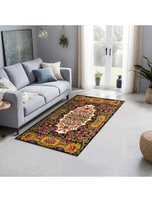 Kadife Kaymaz Pamuk Tabanlı Yıkanabilir Antibakteriyel Salon Halısı 100X150