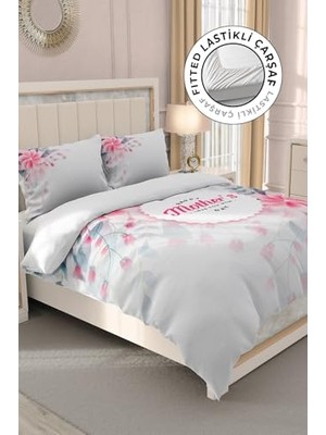 %100 Pamuk Saten Çift Kişilik Nevresim Takımı - Anneler Günü Love You Mom, MONOHOME33491