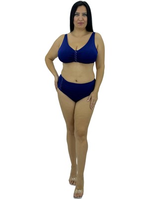 Eros Büyük Beden Balensiz Toparlayıcı Lacivert Taşlı Bikini Takım
