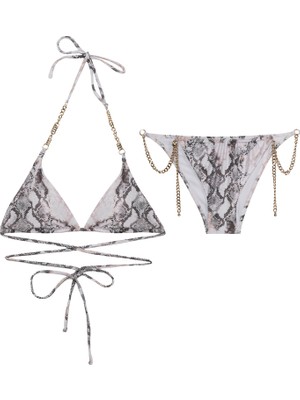 Pierre Cardin İpli Üçgen Kesim Boyundan Bağlamalı Zincir Detaylı Bikini Takımı