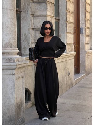Kadın Siyah Oversize 3’lü Modal Takım E26-ST2999