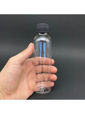 10 Adet 150 cc 150 ml Şeffaf Plastik Pet Şişe, Siyah Kapaklı