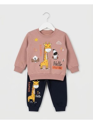 Tofil 2'li Unisex Bebek Zürafa Baskılı %100 Pamuklu 6-9-12-18-24 Ay Alt Üst 2'li Yenidoğan Bebek Takımı