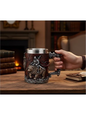 Keyfim Shop Savaşçı Şövalye Figürlü 3 D Kabartmalı Paslanmaz Çelik Kupa Bardak