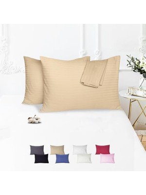 Kazan Hobi %100 Pamuk Çizgili Saten Yastık Kılıfı, 50 x 70 cm 2'li, Paket (Balköpüğü)