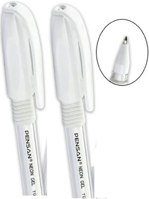 Kazan Hobi Beyaz Neon Tükenmez Kalem Jel 1.0 mm (2 Adet)