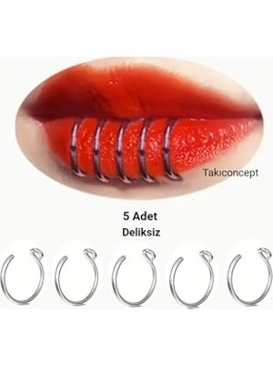 Kazan Hobi 5 Adet Çelik Deliksiz Piercing Fake Dudak Piercing Paslanmaz Çelik, Gümüş