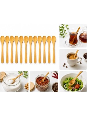 Kazan Hobi Kaşık Seti Doğal Bambu Mini Ahşap Servis ve Karıştırma Kaşığı – Baharat, Bal, Reçel, Sos, Tatlı ve Kahve Için 12 Adet, Kahverengi