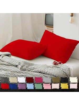 Kazan Hobi Düz Pamuklu 2'li Kırmızı Yastık Kılıfı 50 x 70 cm Kapaklı