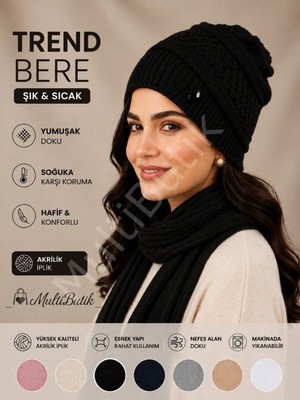 Multi Butik Modelli Örgü Sade Şık Kadın Bere Siyah