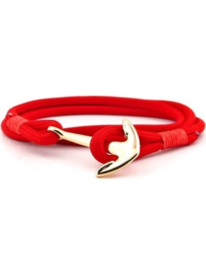 Kazan Hobi Kırmızı Paracord Altın Rengi Metal Çapa Erkek Bileklik BT543