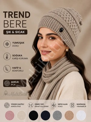 Multi Butik Modelli Örgü Sade Şık Kadın Bere Açık Kahve