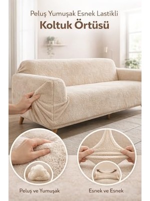 Kazan Hobi Yumuşacık Welsoft Lastikli 3 Kişilik Koltuk Örtüsü Kaymaz Esnek ve Yıkanabilir Koltuk Kılıfı (Vizon)