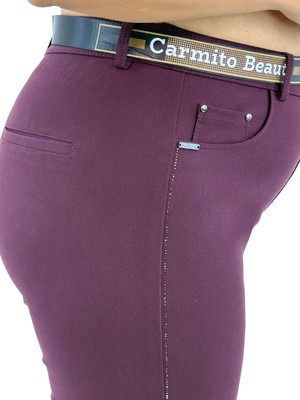 Carmito Büyük Beden Yüksek Bel Toparlayıcı Kemerli Taş Detaylı Örme Kadın Pantolon