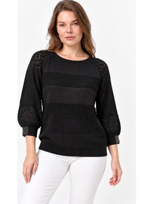 Etki Moda Kadın Simli 4/3 Kapri Kol Triko Bluz