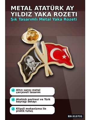 2 cm Metal Atatürk Ay Yıldız Yaka Rozeti - Tekli Paket, Günlük Kullanıma Uygun BX-313731