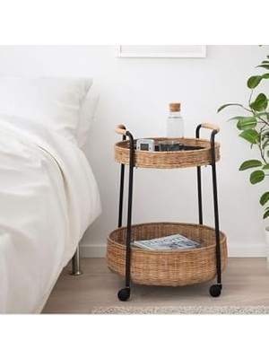 Kazan Hobi Lubban Tekerlekli Yan Sehpa, Rattan, Antrasit, 50X50X66 cm