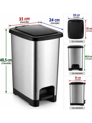 Sarıncı 15 Litre Pedallı Çöp Kovası Plastik Mutfak Banyo Ofis Çöp Kutusu (ORTA BOY )