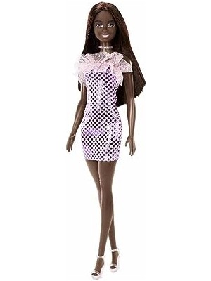 Şanal Pırıltılı Barbie - Pembe Pullu Elbise Siyahi