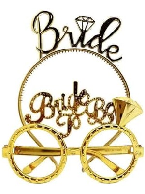 Şanal Bride To Be Tac Gözlük Seti Gold Renk Parti Aksesuar Taç Gözlük
