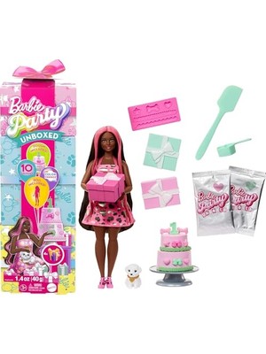 Şanal Barbie Parti Paketi Bebek ve Aksesuarlar, Minik Dostumun Doğum Günü Serisi Işıltılı Kalpler Seti ve Renk Değişimi ile Pasta Süsleme Etkinliği Dahil 10 Sürpriz, JFG71