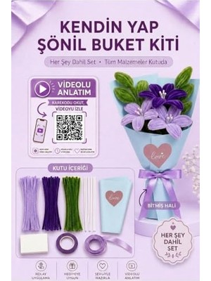 Şanal Lila Lilyum Buketi Kendin Yap (Dıy) Kiti - 65 Adet Şönil Içerir Hobi ve Hediye Seti