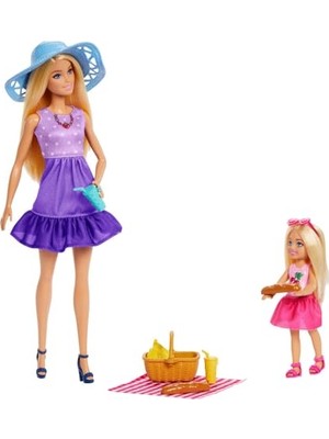 Şanal Barbie Malibu ve Chelsea Kıyafetleri ve Aksesuarları Barbie Aile ve Dostlar Serisi Bebekler ve Aksesuarlar, 2 Bebek ve 9 Aksesuar ile Piknik Temalı Oyun Seti JBF43