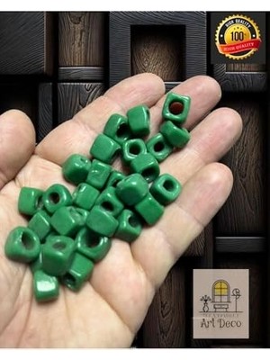 Şanal 15 Adet El Yapımı Kare Cam Boncuk - Kolye Ucu, Halhal Ucu - (1cm x 1cm Kare) Karecam-Yeşil