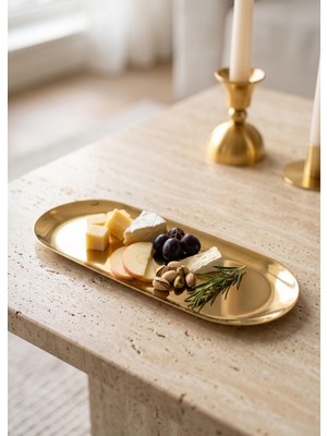 The Mia Linea Oval Çelik Servis Tabağı Gold 30 x 12 cm