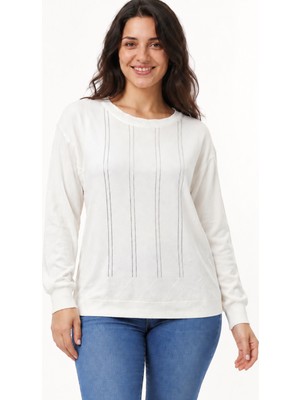 Etki Moda Kadın Taş Baskılı Uzun Kollu Merserize Triko Bluz