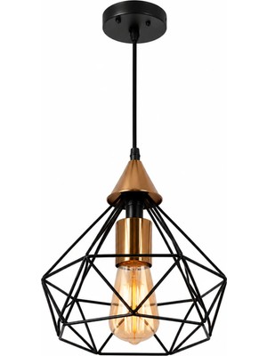 Verona Modern Tekli Sarkıt Avize Siyah Gold Geometrik Kafes Tasarım