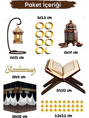 Msticker Ramazan Temalı Kabel ve Kuranı Kerim Figürlü Cam Duvar Çocuk Odası Sticker Seti