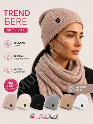 Multi Butik Fitilli Armalı Canlı Renkli Unisex Bere Siyah