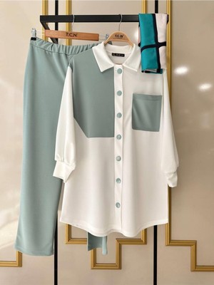 Trendparis Kadın Bölük Renkli Boydan Düğmeli Alt Üst Takım