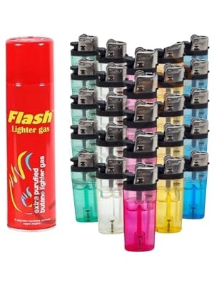 Defne Store Şeffaf Taşlı Çakmak Seti, 25 Adet Doldurulabilir Çakmak, Gaz Hediyeli