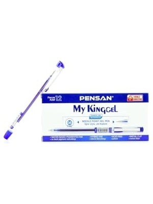 Defne Store My King Jel Kalem, 0,5 Mm, Mavi, Metal Klips, 12 Adet