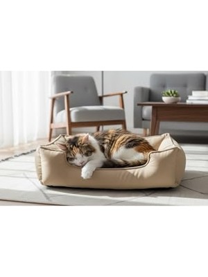 Şanal Kedi Yatağı, Küçük Irk Köpek Yatağı 60X45 Krem Tonlarda, Bej