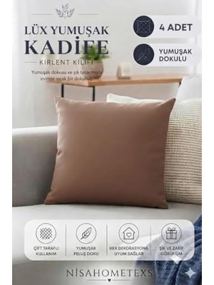 Defne Store Yumuşak Dokulu Kadife Kırlent Kılıfı 45 x 45 cm (Fermuarlı), Özel Dikim Leke Tutmaz Silinebilir Nefes Alan Kumaştan Üretilmiştir, 4 Adet