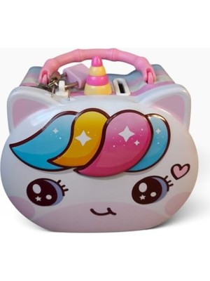 Defne Store Unicorn Desenli Metal Kumbara Asma Kilitli Pembe, Dayanıklı Metal Gövde, Para Biriktirme Alışkanlığı, Asma Kilit ile Güvenli, Çocuklar Için Tasarım, Renkli Desen