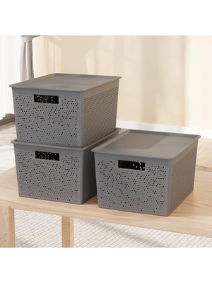 Şanal Deconox Seul Çok Amaçlı Kapaklı Saklama Kutusu - Şık ve Dekoratif Dolap Içi Organizer Düzenleyici (4 L / 12 L / 20 L Boy Seçenekli) 3 Renk (Gri, 20 Litre)