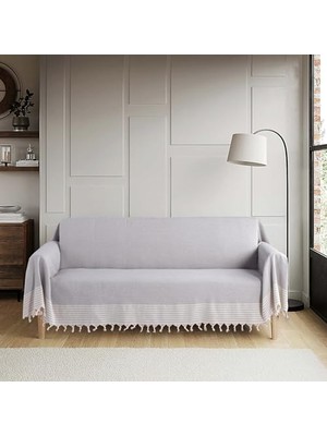 Defne Store Natural Buldan Işi Kolları Örten Kaymaz Kanepe Çekyat Koltuk Örtüsü 180X300 cm Pamuk Dokuma (Açık Gri)