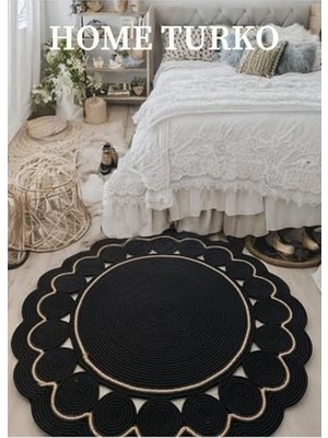 Defne Store Jüt Kilim, Paspas, Mutfak Halısı, Banyo Paspası, Kilim, Halı, Oturma Odası Halısı, Balkon Paspası 120 x 120 Siyah